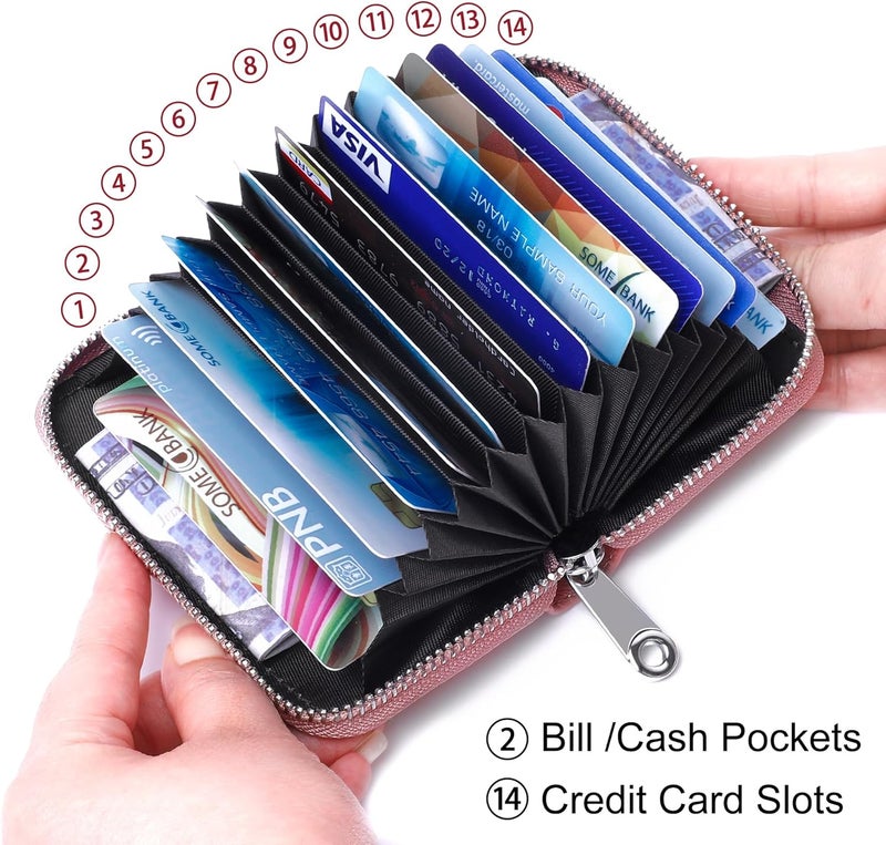 FEITH&FELLY Genuine Leather Credit Card Holder RFID Blocking Small Zipper Card Case Accordion Wallet for Women & Men - Image 2